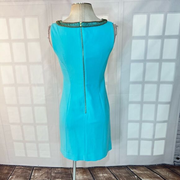 Lilly Pulitzer solid blue beaded cutout neckline shift dress size 2 - Picture 6 of 11